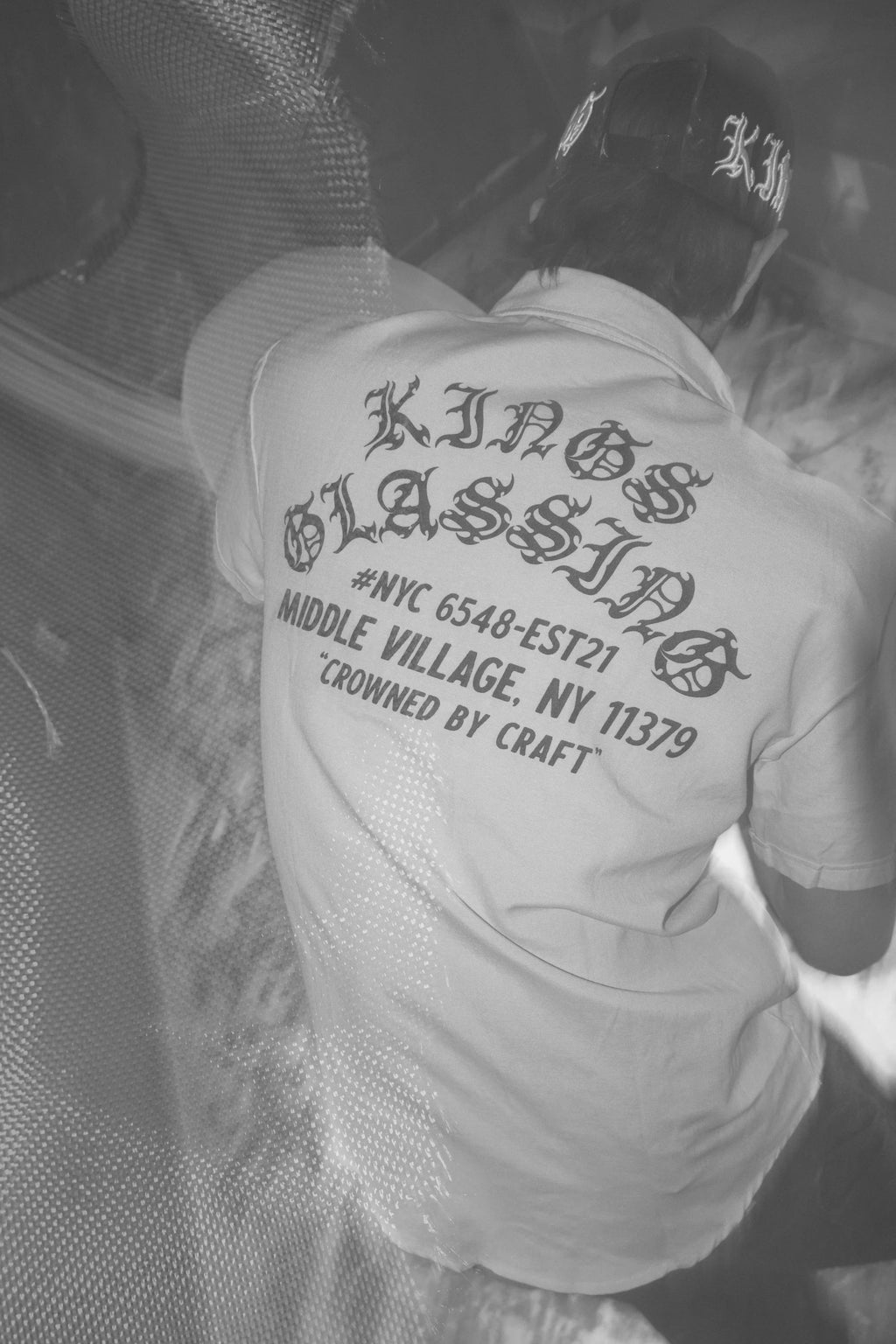 Black Letter Button Down Work Shirt -  Blue