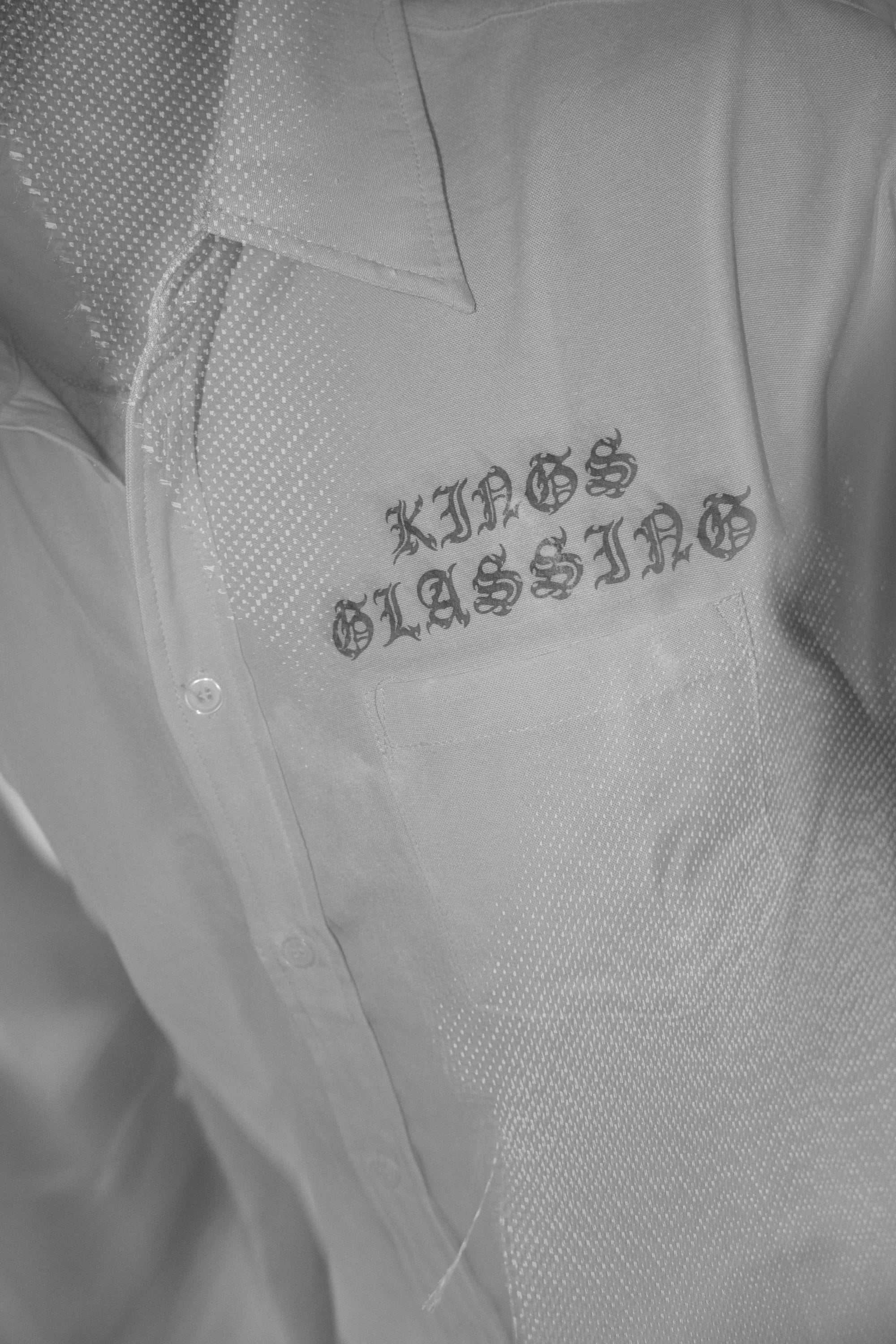 Black Letter Button Down Work Shirt -  Blue