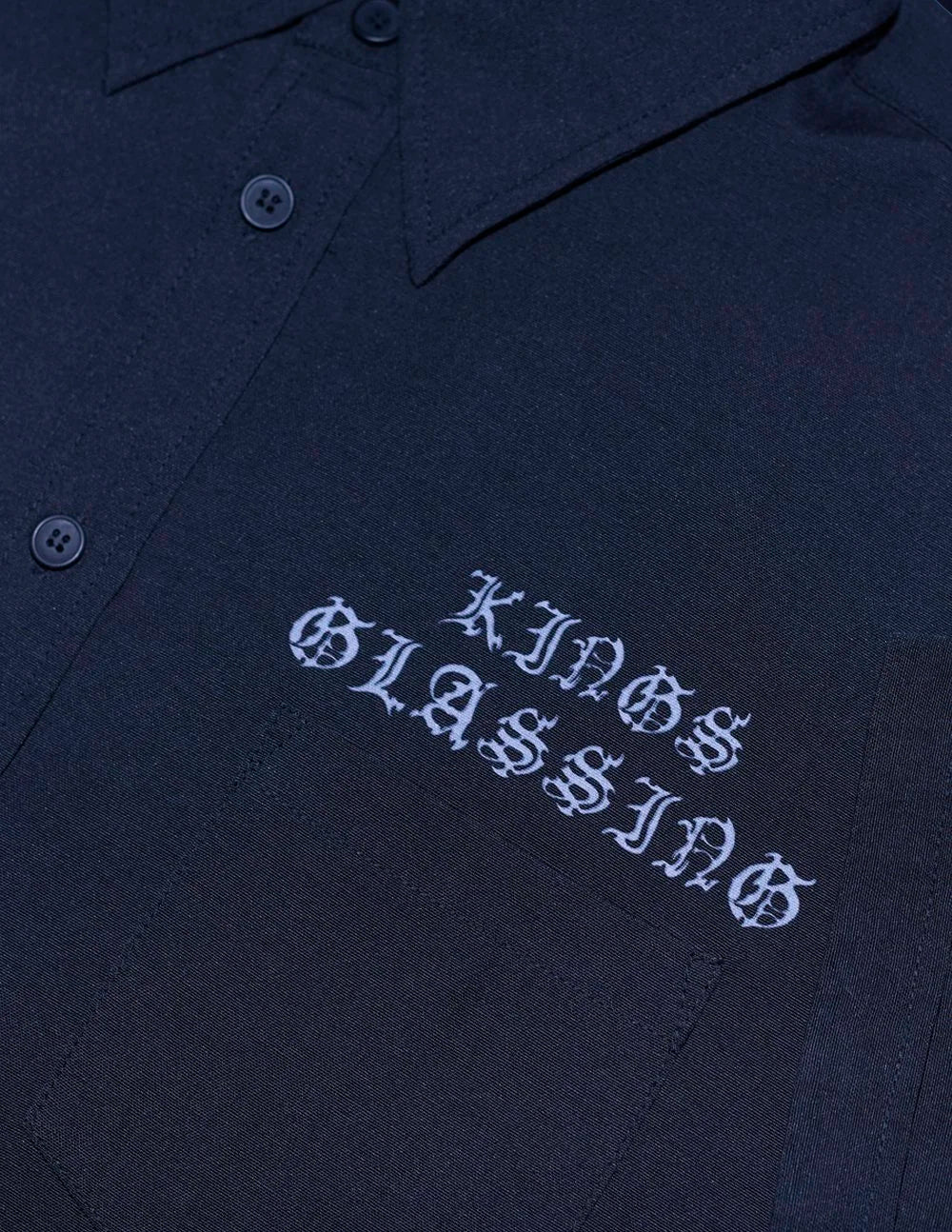 Black Letter Button Down Work Shirt -  Black