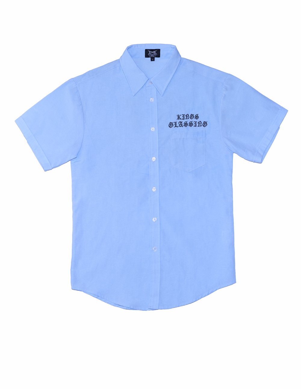 Black Letter Button Down Work Shirt -  Blue