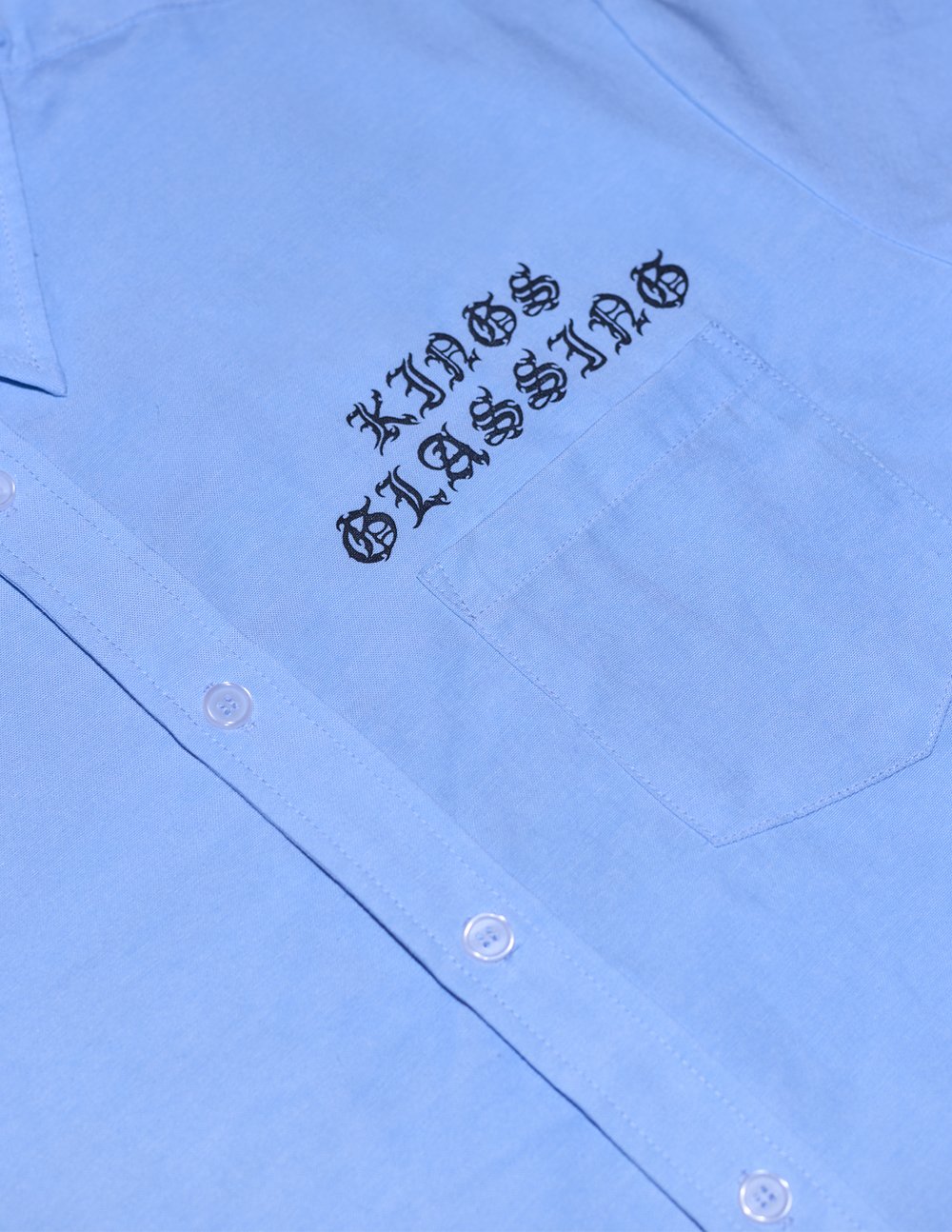 Black Letter Button Down Work Shirt -  Blue